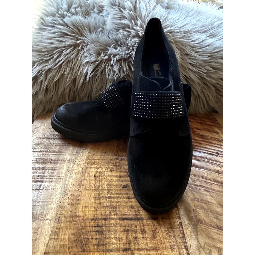 Black Suede Studded Loafers by Manas Size 36 NIB
